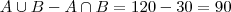A\cup B - A\cap B = 120 - 30 = 90 A\cup B - A\cap B = 120 - 30 = 90