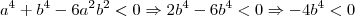 a^{4}+b^{4}-6a^{2}b^{2}< 0\Rightarrow 2b^4-6b^4<0\Rightarrow -4b^4<0