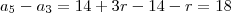 {a}_{5} - {a}_{3} =  14 + 3r -14 - r = 18