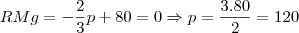 RMg = -\frac{2}{3}p+80 = 0 \Rightarrow p=\frac{3.80}{2} = 120