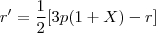 r' = \frac{1}{2}[3p(1+X) - r]