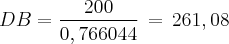 DB = \frac{200}{0,766044}\,=\,261,08