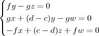 \begin{cases} fy - gz = 0 \\ gx + (d- c)y - gw = 0 \\ -fx + (c - d)z + fw = 0\end{cases}