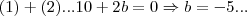 (1)+(2)...10+2b=0\Rightarrow b=-5...