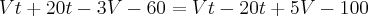 Vt+20t-3V-60=Vt-20t+5V-100 Vt+20t-3V-60=Vt-20t+5V-100