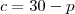 c = 30-p