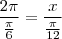 \dfrac{2\pi}{\frac{\pi}{6}}=\dfrac{x}{\frac{\pi}{12}}