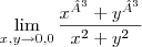 \lim_{x,y\rightarrow0,0} \frac{{x}^{³}+{y}^{³}}{{x}^{2}+{y}^{2}} \lim_{x,y\rightarrow0,0} \frac{{x}^{³}+{y}^{³}}{{x}^{2}+{y}^{2}}