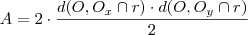 A = 2 \cdot \frac{d(O,O_x\cap r) \cdot d(O,O_y\cap r) }{2}