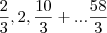 \frac{2}{3},2, \frac{10}{3}+ ... \frac{58}{3} \frac{2}{3},2, \frac{10}{3}+ ... \frac{58}{3}