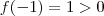 f(-1) = 1 > 0