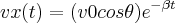 vx(t) = (v0cos\theta){e}^{-\beta t} vx(t) = (v0cos\theta){e}^{-\beta t}