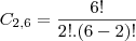 C_{2,6}=\frac{6!}{2!.(6-2)!}