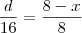 \frac{d}{16}=\frac{8-x}{8}