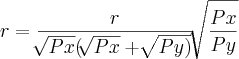 r=\frac{r}{\sqrt[]{Px}(\sqrt[]{Px}+\sqrt[]{Py)}}\sqrt[]{\frac{Px}{Py}}