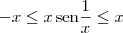 -x \leq x\,\textrm{sen} \frac{1}{x} \leq x -x \leq x\,\textrm{sen} \frac{1}{x} \leq x