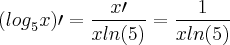 ({log}_{5}x)\prime=\frac{x\prime}{xln(5)}=\frac{1}{xln(5)}