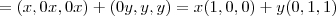 = (x, 0x, 0x) + (0y, y, y) = x(1,0,0) + y(0,1,1) = (x, 0x, 0x) + (0y, y, y) = x(1,0,0) + y(0,1,1)
