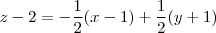 \ z-2= -\frac{1}{2}(x-1)+\frac{1}{2}(y+1) \ z-2= -\frac{1}{2}(x-1)+\frac{1}{2}(y+1)