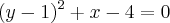({y-1})^{2} + x - 4 = 0 ({y-1})^{2} + x - 4 = 0