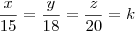 \frac{x}{15}=\frac{y}{18}=\frac{z}{20}=k