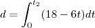 d=\int_{0}^{t_2}(18-6t)dt d=\int_{0}^{t_2}(18-6t)dt