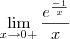 \lim_{x\to0+}\frac{e^\frac{-1}{x}} {x}