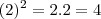 (2)^2 = 2.2 = 4