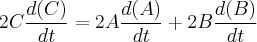 2C\frac{d(C)}{dt} = 2A\frac{d(A)}{dt} + 2B\frac{d(B)}{dt}