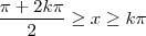 \frac{\pi +2 k \pi}{2} \geq x \geq k \pi \frac{\pi +2 k \pi}{2} \geq x \geq k \pi