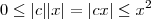 0 \leq |c| |x| = | cx|  \leq x^2