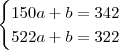 \begin{cases}
150a + b = 342 \\
522a + b = 322
\end{cases}