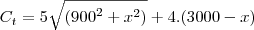 C_t= 5\sqrt{({900}^{2}+{x}^{2})} + 4.(3000-x)