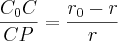 \frac{{C}_{0}C}{CP} = \frac{{r}_{0} - r }{r} \frac{{C}_{0}C}{CP} = \frac{{r}_{0} - r }{r}