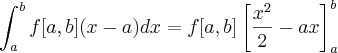 \int_{a}^{b} f[a,b] (x-a) dx = f[a,b] \left[ \frac{x^2}{2}-ax\right]_{a}^{b}