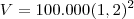 V=100.000(1,2)^2