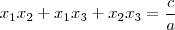 x_1x_2 + x_1x_3 + x_2x_3 = \frac{c}{a} x_1x_2 + x_1x_3 + x_2x_3 = \frac{c}{a}