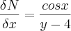 \frac{\delta N}{\delta x}=\frac{cosx}{y-4}