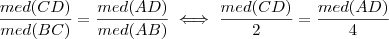 \frac{med(CD)}{med(BC)} = \frac{med(AD)}{med(AB)} \iff \frac{med(CD)}{2} = \frac{med(AD)}{4}