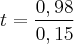 t=\frac{0,98}{0,15} t=\frac{0,98}{0,15}
