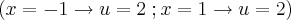 \left(x=-1 \rightarrow u=2 \right; x=1 \rightarrow u=2) \left(x=-1 \rightarrow u=2 \right; x=1 \rightarrow u=2)