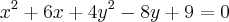 {x}^{2}+6x+{4y}^{2}-8y+9=0