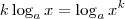 k \log_a x = \log_a x^k