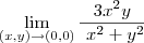 \lim_{\((x,y)\to(0,0)}\frac{3x^2y}{\ x^2+y^2} \lim_{\((x,y)\to(0,0)}\frac{3x^2y}{\ x^2+y^2}