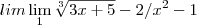 lim\lim_{1} \sqrt[3]{3x+5}-2/x^2-1