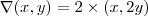 \nabla (x,y) = 2 \times (x,2y)