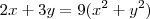 2x + 3y = 9(x^2 + y^2) 2x + 3y = 9(x^2 + y^2)