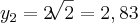 {y}_{2}=2\sqrt[]{2}=2,83