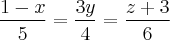 \frac{1-x}{5}=\frac{3y}{4}=\frac{z+3}{6}