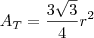 A_T=\frac{3\sqrt{3}}{4}r^2 A_T=\frac{3\sqrt{3}}{4}r^2